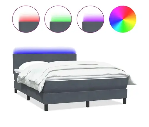 Atsperu Gulta Ar Matraci, Led, Tumši Pelēka Samts, 140X210 Cm Vidaxl