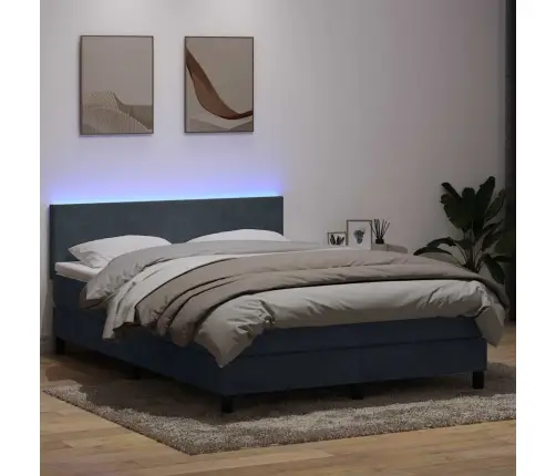Atsperu Gulta Ar Matraci, Led, Tumši Pelēka Samts, 140X210 Cm Vidaxl