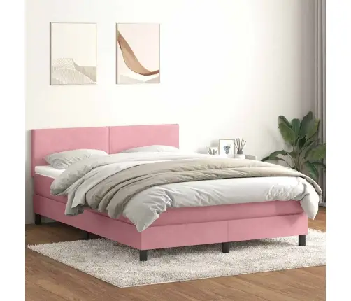 Atsperu Gulta Ar Matraci, Led, Rozā Samts, 140X210 Cm Vidaxl