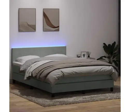 Atsperu Gulta Ar Matraci, Led, Gaiši Pelēka Samts, 160X210 Cm Vidaxl