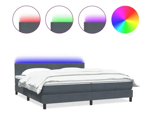 Atsperu Gulta Ar Matraci, Led, Tumši Pelēka Samts, 180X210 Cm Vidaxl