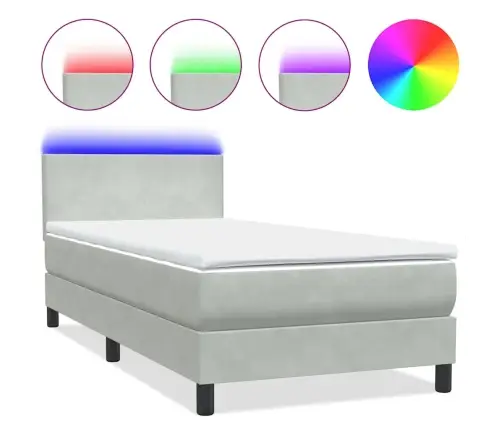 Atsperu Gulta Ar Matraci, Led, Gaiši Pelēka Samts, 80X220 Cm Vidaxl