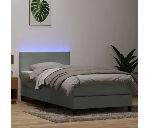 Atsperu Gulta Ar Matraci, Led, Gaiši Pelēka Samts, 80X220 Cm Vidaxl