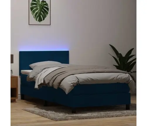 Atsperu Gulta Ar Matraci, Led, Tumši Zils Samts, 80X220 Cm Vidaxl