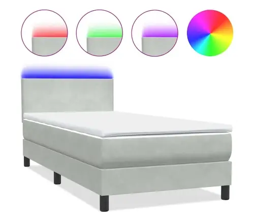 Atsperu Gulta Ar Matraci, Led, Gaiši Pelēka Samts, 90X220 Cm Vidaxl