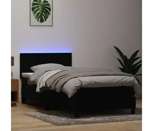 Atsperu Gulta Ar Matraci, Led, Melna Samts, 90X220 Cm Vidaxl