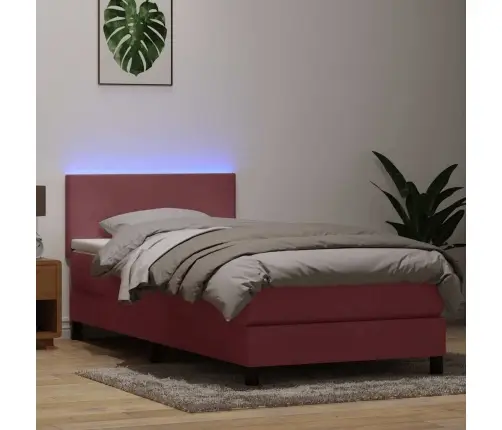 Atsperu Gulta Ar Matraci, Led, Rozā Samts, 90X220 Cm Vidaxl