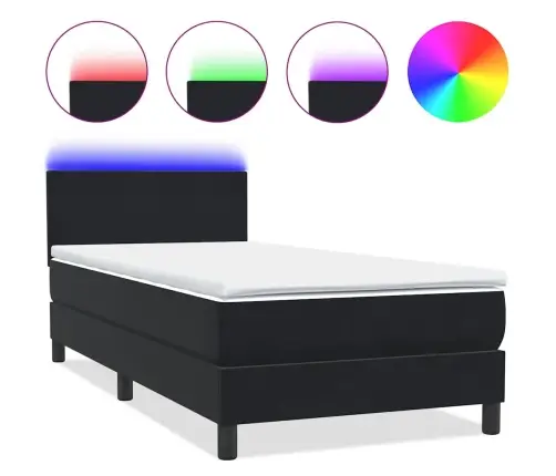 Atsperu Gulta Ar Matraci, Led, Melna Samts, 100X220 Cm Vidaxl