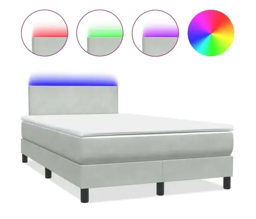 Atsperu Gulta Ar Matraci, Led, Gaiši Pelēka Samts, 120X220 Cm Vidaxl