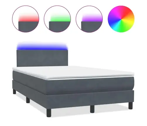 Atsperu Gulta Ar Matraci, Led, Tumši Pelēka Samts, 120X220 Cm Vidaxl