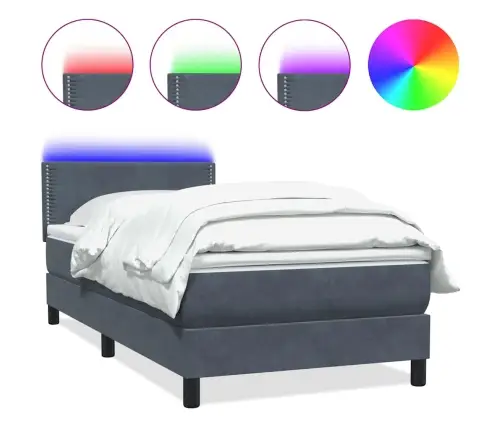 Atsperu Gulta Ar Matraci, Led, Tumši Pelēka Samts, 90X210 Cm Vidaxl