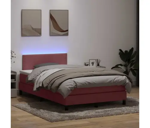 Atsperu Gulta Ar Matraci, Led, Rozā Samts, 120X210 Cm Vidaxl