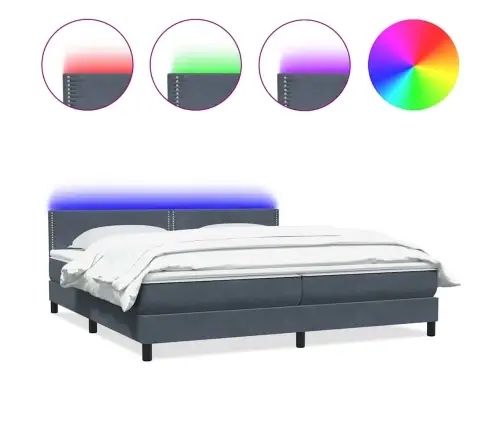 Atsperu Gulta Ar Matraci, Led, Tumši Pelēka Samts, 180X210 Cm Vidaxl