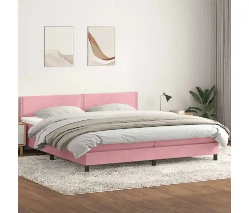 Kontinentaalvoodi Madrats Ja Led, Roosa, 180X210 cm Samet