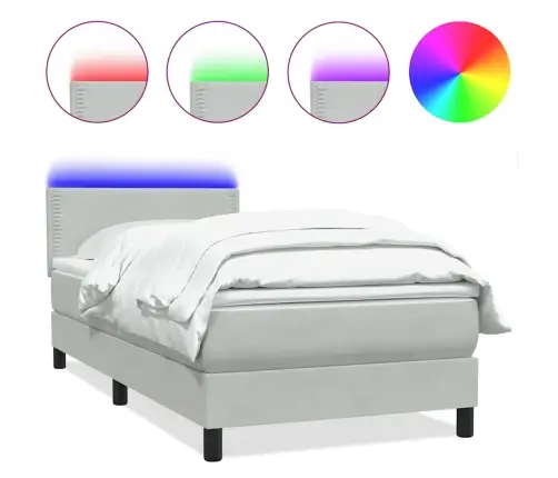 Atsperu Gulta Ar Matraci, Led, Gaiši Pelēka Samts, 90X220 Cm Vidaxl