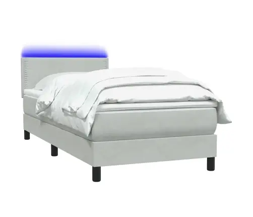 Atsperu Gulta Ar Matraci, Led, Gaiši Pelēka Samts, 90X220 Cm Vidaxl