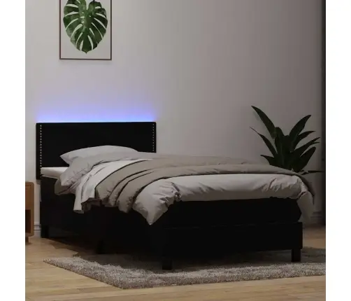 Atsperu Gulta Ar Matraci, Led, Melna Samts, 100X220 Cm Vidaxl