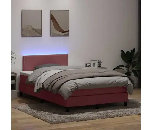 Atsperu Gulta Ar Matraci, Led, Rozā Samts, 120X220 Cm Vidaxl