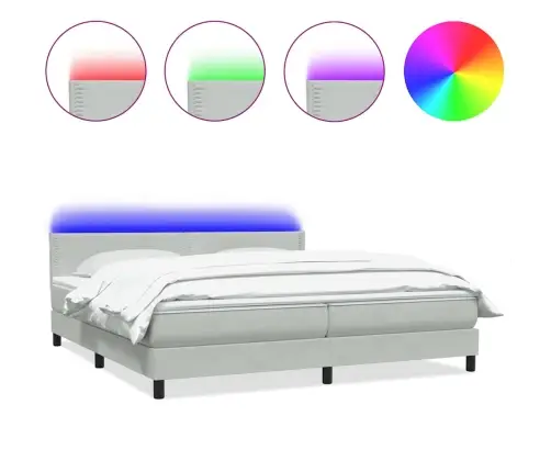 Atsperu Gulta Ar Matraci, Led, Gaiši Pelēka Samts, 180X220 Cm Vidaxl