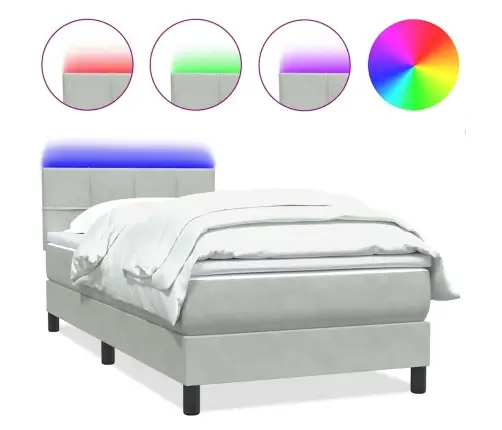 Atsperu Gulta Ar Matraci, Led, Gaiši Pelēka Samts, 90X210 Cm Vidaxl