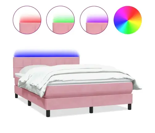 Atsperu Gulta Ar Matraci, Led, Rozā Samts, 140X210 Cm Vidaxl