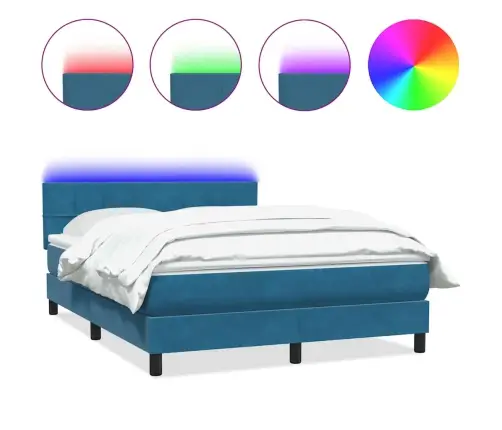 Atsperu Gulta Ar Matraci, Led, Tumši Zils Samts, 160X210 Cm Vidaxl