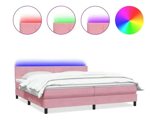Atsperu Gulta Ar Matraci, Led, Rozā Samts, 180X210 Cm Vidaxl