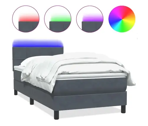 Atsperu Gulta Ar Matraci, Led, Tumši Pelēka Samts, 80X220 Cm Vidaxl