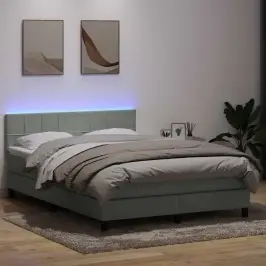 Lova Su Spyruokliniu/Čiužiniu/Led, Šviesiai Pilka, 160X220 cm Aksomas Lova Su Spyruokliniu/Čiužiniu/Led, Šviesiai Pilka, 160X220 cm Aksomas
