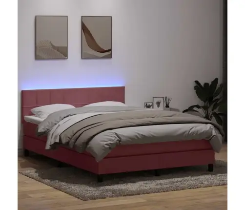 Atsperu Gulta Ar Matraci, Led, Rozā Samts, 160X220 Cm Vidaxl