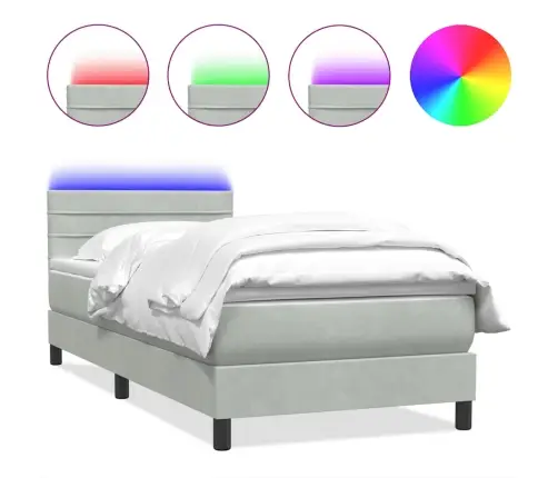 Atsperu Gulta Ar Matraci, Led, Gaiši Pelēks 80X210 Cm Samts Vidaxl