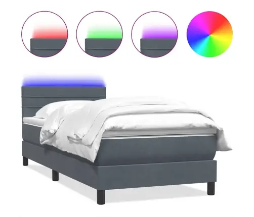 Atsperu Gulta Ar Matraci, Led, Tumši Pelēka Samts, 90X210 Cm Vidaxl