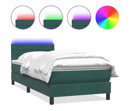 Atsperu Gulta Ar Matraci, Led, Tumši Zaļš Samts, 90X210 Cm Vidaxl