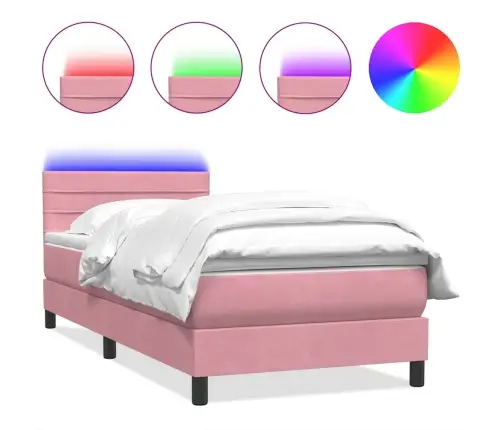 Kontinentaalvoodi Madrats Ja Led Roosa 90X210 Cm Samet