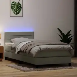 Atsperu Gulta Ar Matraci, Led, Gaiši Pelēka Samts, 100X210 Cm Vidaxl