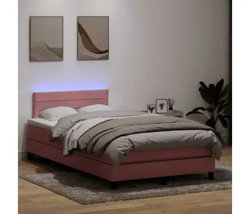 Kontinentaalvoodi Madrats Ja Led, Roosa, 120X210 cm Samet