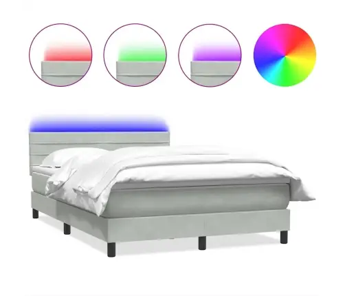 Atsperu Gulta Ar Matraci, Led, Gaiši Pelēka Samts, 140X210 Cm Vidaxl