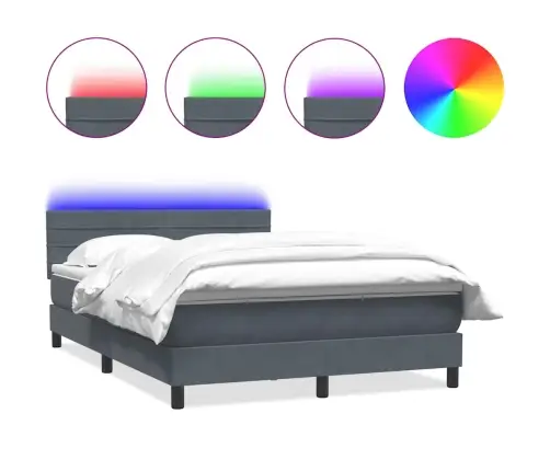 Atsperu Gulta Ar Matraci, Led, Tumši Pelēka Samts, 140X210 Cm Vidaxl