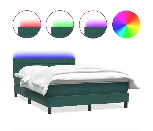 Atsperu Gulta Ar Matraci, Led, Tumši Zaļš Samts, 140X210 Cm Vidaxl
