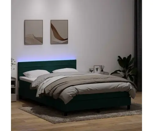 Atsperu Gulta Ar Matraci, Led, Tumši Zaļš Samts, 140X210 Cm Vidaxl