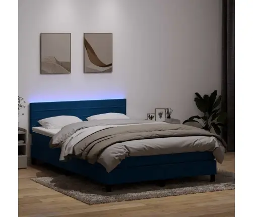 Atsperu Gulta Ar Matraci, Led, Tumši Zils Samts, 160X210 Cm Vidaxl