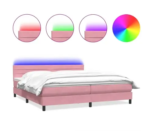 Atsperu Gulta Ar Matraci, Led, Rozā Samts, 180X210 Cm Vidaxl