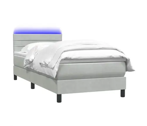 Atsperu Gulta Ar Matraci, Led, Gaiši Pelēka Samts, 80X220 Cm Vidaxl