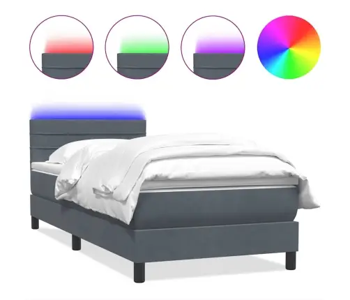 Atsperu Gulta Ar Matraci, Led, Tumši Pelēka Samts, 80X220 Cm Vidaxl