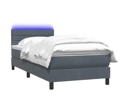 Atsperu Gulta Ar Matraci, Led, Tumši Pelēka Samts, 80X220 Cm Vidaxl