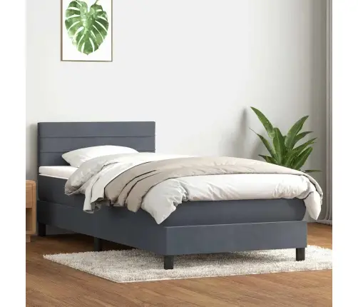 Atsperu Gulta Ar Matraci, Led, Tumši Pelēka Samts, 80X220 Cm Vidaxl