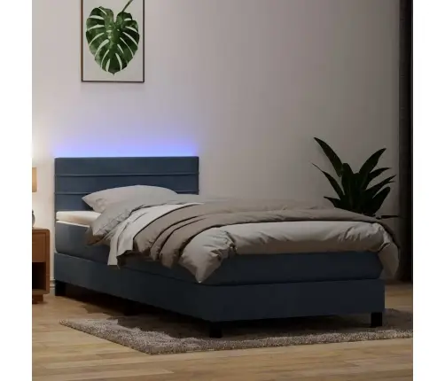 Atsperu Gulta Ar Matraci, Led, Tumši Pelēka Samts, 80X220 Cm Vidaxl