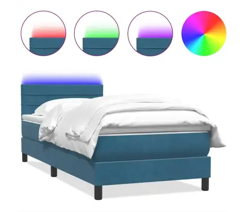 Atsperu Gulta Ar Matraci, Led, Tumši Zils Samts, 80X220 Cm Vidaxl