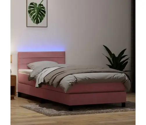 Atsperu Gulta Ar Matraci, Rozā Samts, 80X220 Cm Vidaxl