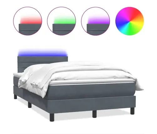 Atsperu Gulta Ar Matraci, Led, Tumši Pelēka Samts, 120X220 Cm Vidaxl